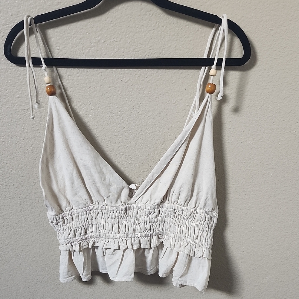 Chic Cream Women's Crop Top with Beaded Straps